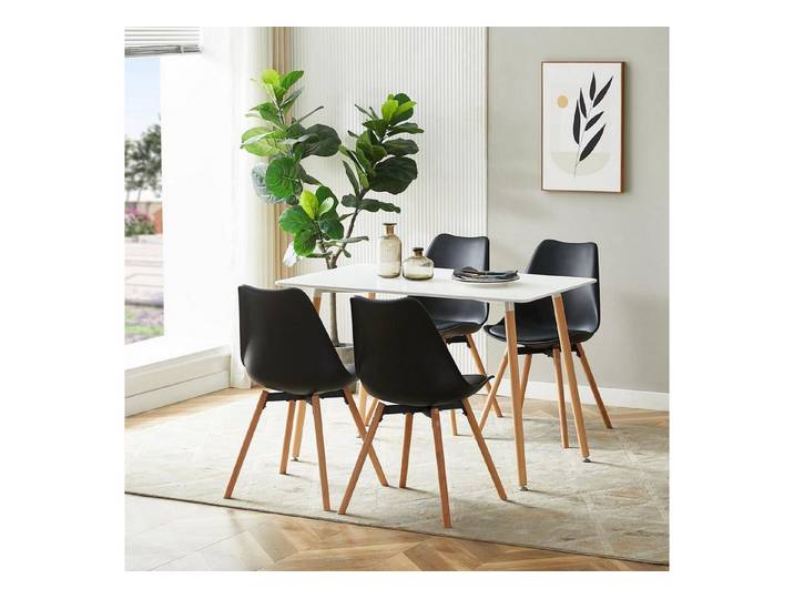 LuxusKollektion Essgruppe Esszimmergruppe 4 Stühle rechteckig Weißer Esstisch 4 Schwarz Stühlen