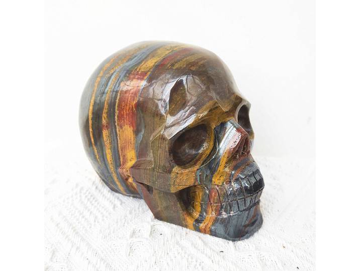 Crâne en cristal d'oeil de tigre naturel, 1.3kg, belle tête de Quartz de l'iris de tigre, décoration de maison, guérison
