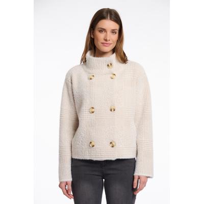 Kurzjacke RINO & PELLE "BETH", Damen, Gr. XL (42), beige (stone check), Bouclé, Obermaterial: 49% Polyamid, 27% Polyester, 24% Viskose, regular fit taillenbedeckt, Jacken Kurzjacke, mit Stehkragen