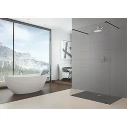 Hoesch One&One Duschabtrennung, Echtglas mit EverClean-Beschichtung, Höhe 2100 mm, Haltestange Schwarz