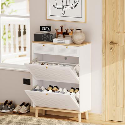 HOMYLIN Slim Shoe Cabinet with Flip Doors and Drawers