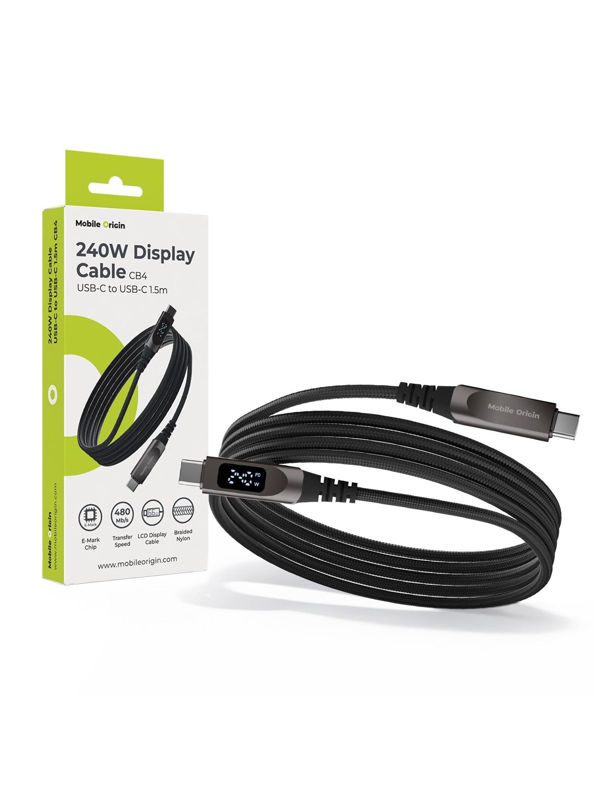 Mobile Origin CB4 240W Display Cable USB-C to USB-C 1.5m