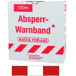 FLUID 10056 Absperrband Warnband ROBUST Rot Weiß gerade / geblockt Länge 100m