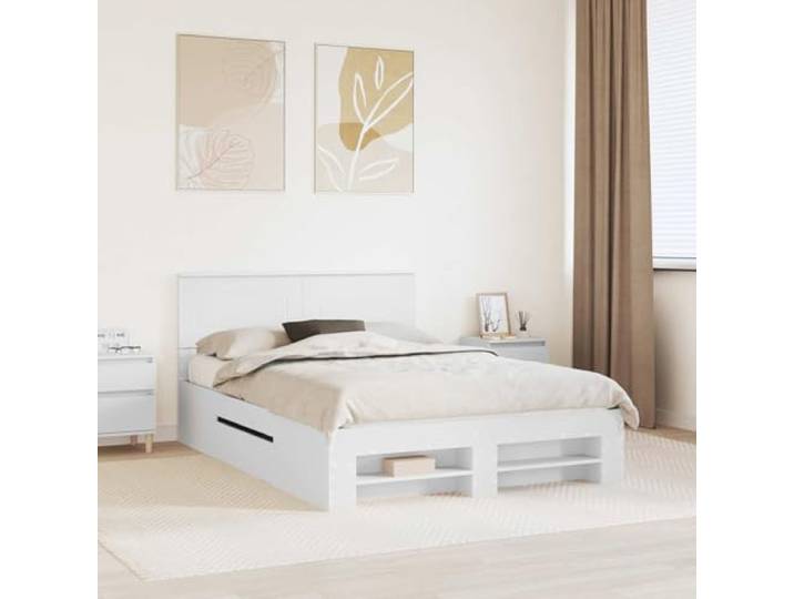 RJPLMFV Bettgestell, Weiß, 140 x 200 cm, Holz Integriertes Kopfteil, modernes minimalistisches Design, für den Innenbereich, einfache Reinigung