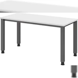 bümö manuell höhenverstellbarer Schreibtisch 140x67 cm in weiß, Metall-Gestell in Graphit - PC Tisch höhenverstellbar & klein, Mini-Homeoffice Tisch,