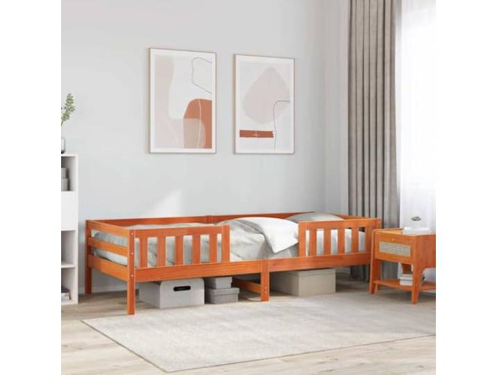 RJPLMFV Bettgestell, 90 x 190 cm, massives Kiefernholz, Braun Lattenrost inklusive, modernes Design, langlebig, Schlafzimmer
