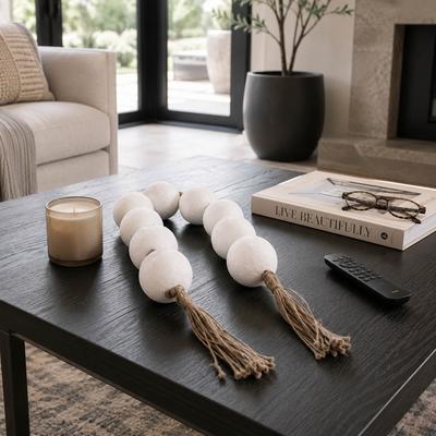 Sagebrook Home "Round Beaded Garland Beads and Jute Tassels for Tabletop Decor - 44"""