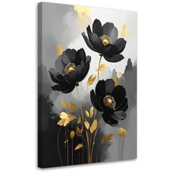 LEINWANDBILD, Schwarze zarte botanische Blumen
