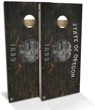 Skip's Garage Oregon Flag Rustic Outdoor Cornhole Board Set