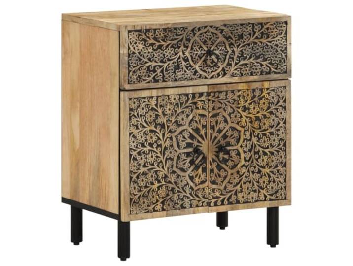 KDVXBCQJH Nachttisch Massivholz Mango Beistelltisch 50x33x60 cm Handgeschnitzte Blumenmuster im Retro-Look veredeln Ihr Schlafzimmer mit stilvoller Eleganz und praktischer Ablage.