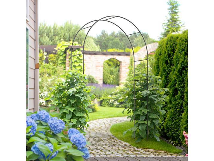 Outsunny Arche de jardin, arche à rosiers, arche grimpante, treillis métallique, noir, 1,40 x 0,40 x 2,40 m