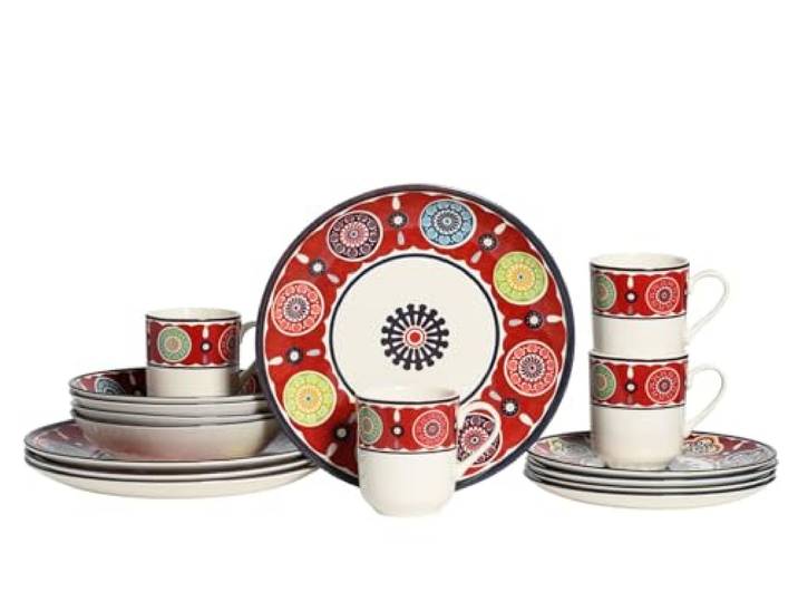 CreaTable\, 24008\, série Sumaya Red\, service de table 16 pièces pour 4 personnes\, service combiné en grès\, compatible lave-vaisselle et micro-ondes\, production de qualité
