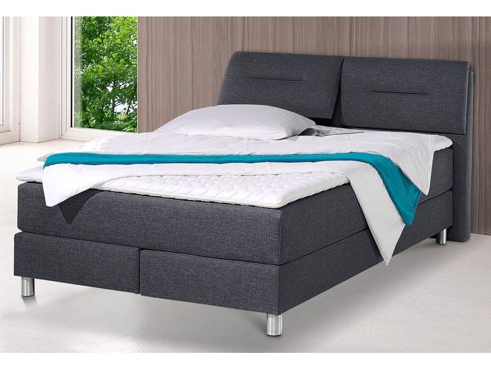 Boxspringbett, Strukturstoff, Anthrazit, 140×200 cm, 7-Zonen-Tonnentaschenfederkern, Maintal