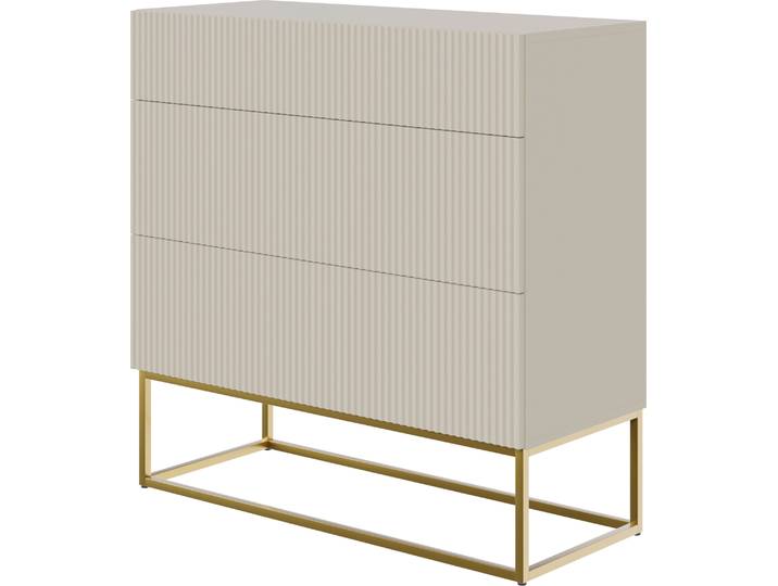 Selsey VELDIO - Commode 3 tiroirs\, gris beige taupe avec structure métallique dorée\, largeur 90 cm