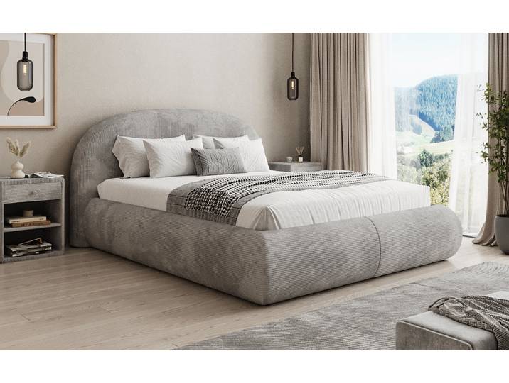 Designer Polsterbett Loop in Cord mit Stauraum - 140x200 - Rosé - Luxusbetten24