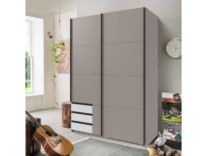 Schwebetürenschrank Bahamas 135cm Grau/Weiß/Beige/Weiß