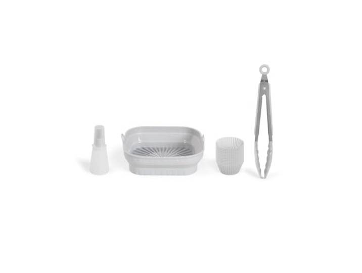 LIVOO - Set de 4 accessoires pour friteuse sans huile MEN428-1 moule 2 en 1\, 12 moules individuels\, 1 pinceau à marinade\, 1 pince de cuisine