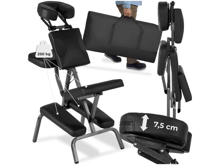 Chaise de massage, avec rembourrage épais, sac de transport - noir