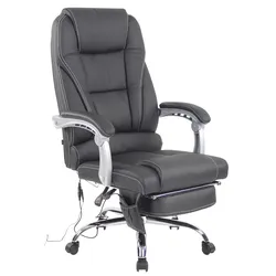 CLP Bürostuhl ergonomisch Pacific mit Echtleder-Akzenten und Massagefunktion, höhenverstellbarer Drehstuhl mit Armlehnen, 150kg belastbar