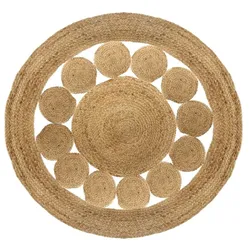 WellHome - Runder Jute-Teppich mit geometrischen Mustern, Ø 120 cm