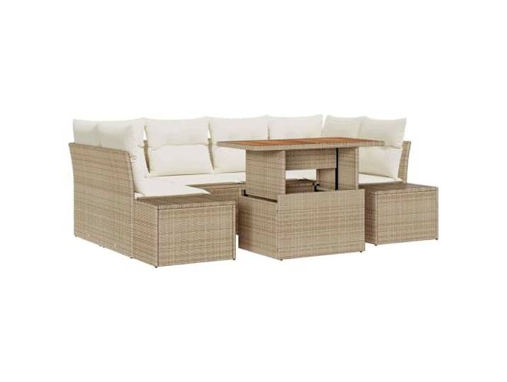 KTHLBRH Gartenmöbel-Set, 7-teilig, beige, Poly-Rattan Modulare Sessel, Polyrattan, Kissen aus Polyester, inklusive Couchtisch, Stauraum, Terrassen, Terrassen