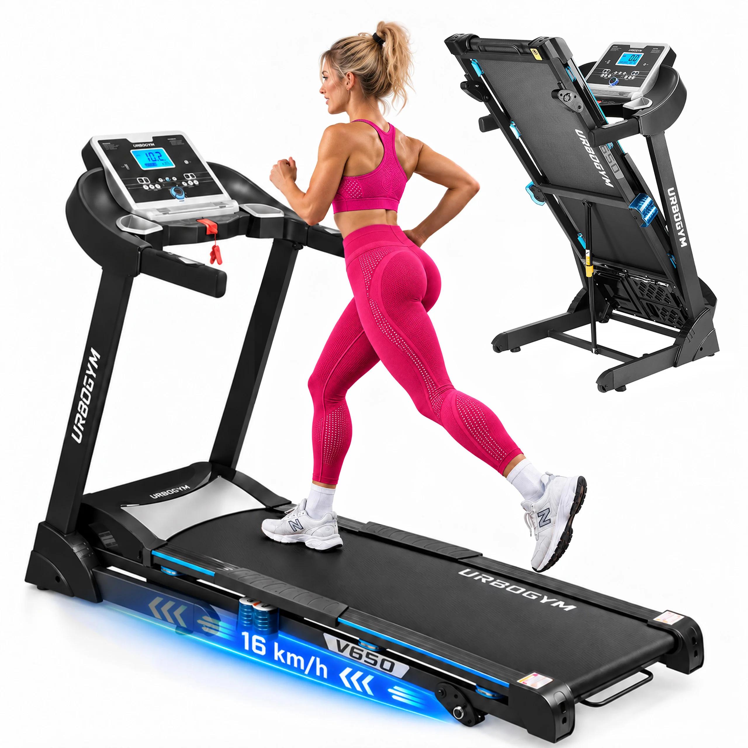 URBOGYM V650 Laufband für Zuhause, 16 km/h, 140 kg, 45 × 126 cm Lauffläche, 12 Programme, 3 Neigungsstufen, klappbar, Bluetooth