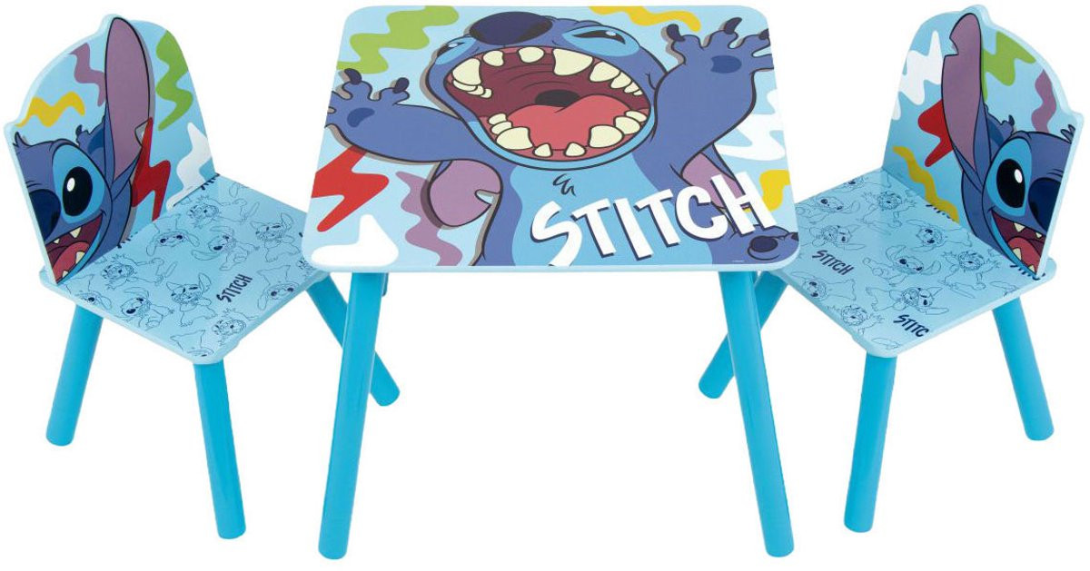 Lobbes kindertafel en stoelen set hout Lilo & Stitch blauw