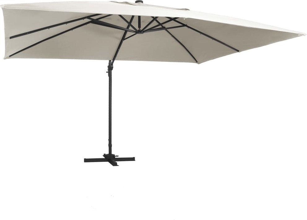 Ampelschirm mit LED-Beleuchtung Alu-Mast 400x300 cm Sandweiß