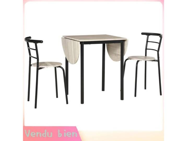 LIA Ensemble table ovale extensible +2 chaises métal/MDF noir/naturel