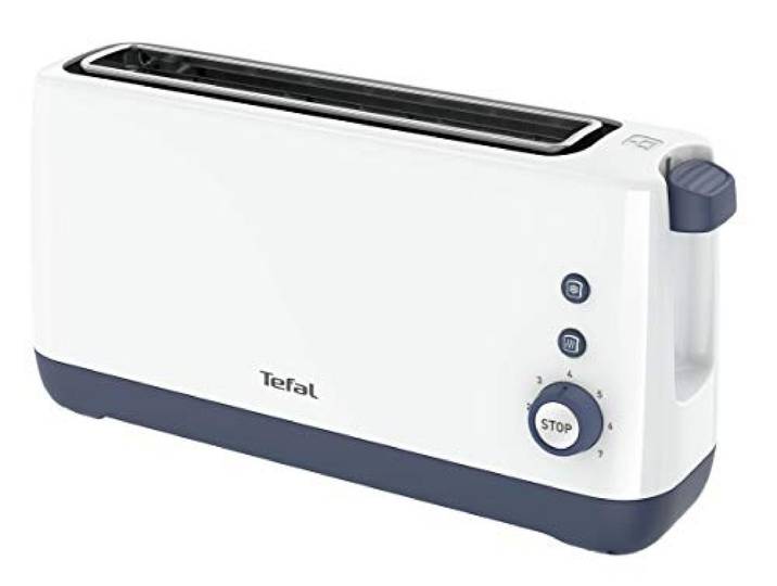 Tefal - Grille-pain compact 1 fente extra-large - 850w - Blanc Grille-pain capable de griller toasts et baguettes - 7 niveaux de dorage - Remontée extra-haute - Tiroir ramasse-miettes