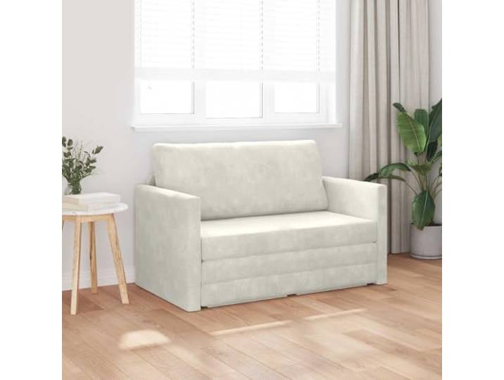 KTHLBRH Schlafsofa Creme 124 x 71 x 78 cm Samt Gestell aus Sperrholz, abnehmbare Kissen aus Schaumstoff, umwandelbares Design, einfache Montage