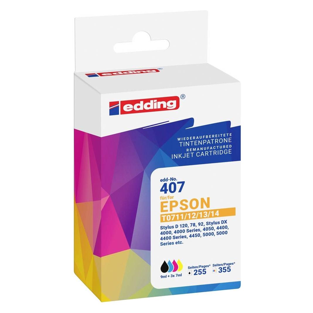 Edding EDD-407 schwarz, cyan, magenta, gelb Druckerpatronen kompatibel zu EPSON T0715, 4er-Set (BK, C, M, Y) (18-407/18-407-01)