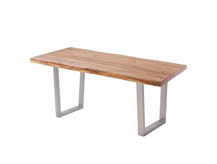 home24 Houten bureau met boomrand 140cm bruin/bruin acaciahout trapezevormig zilver