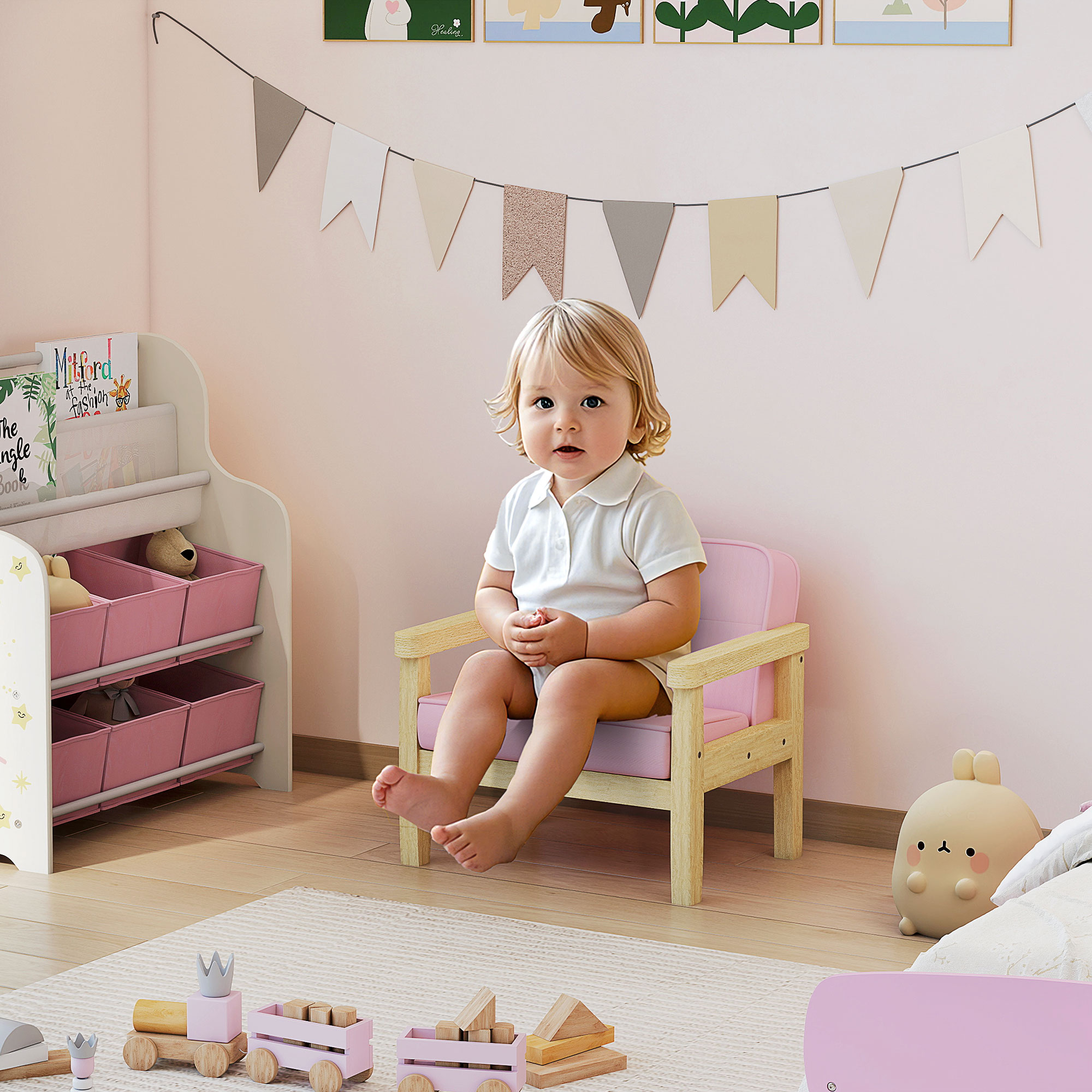 Aiyaplay Poltrona per Bambini con Tessuto Morbido di Velluto e Struttura in Legno Seduta e Schienale Imbottiti 46,5x44x45 cm Rosa   Aosom Italy