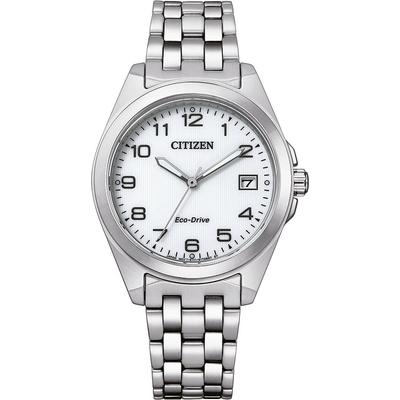 Solaruhr CITIZEN, silber (silberfarben), Armbanduhren, Damen, Armbanduhr, Damenuhr, Edelstahlarmband, bis 10 bar wasserdicht, Datum