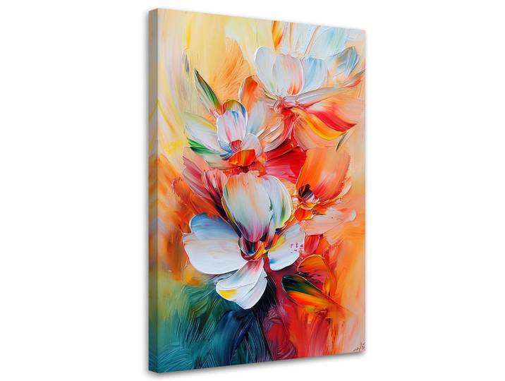 Feeby Leinwandbild Bunte Blumen-Imitat-Ölfarbe 70x100cm, Mehrfarbig, Floral, Rechteckig, 70x100 cm, Bilder & Rahmen, Bilder, Leinwandbilder
