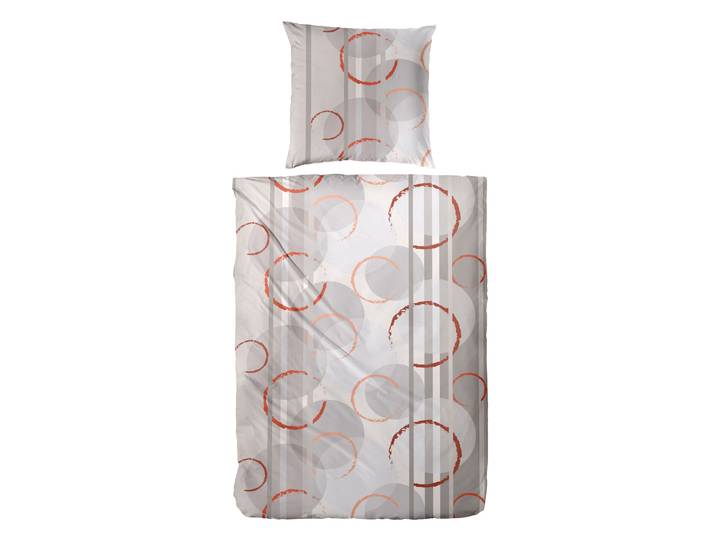 Bettwäsche PRIMERA Biber-Bettwäsche Circular , beige (grau), B/L: 135cm x 200cm, 1 Stk., 1 Stk., Biber, B/L: 80cm x 80cm, 2 Stk., Biber, Obermaterial: 100% Baumwolle, Bettwäsche, Bettwäsche, mit abstrakten Kreisen