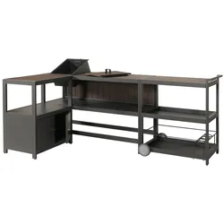 Mendler Aluminium Outdoor-Küche 3-teilig HWC-M64, Außenküche Garten Servierwagen Eiskübel Schrank ~ anthrazit, dunkle Holzoptik