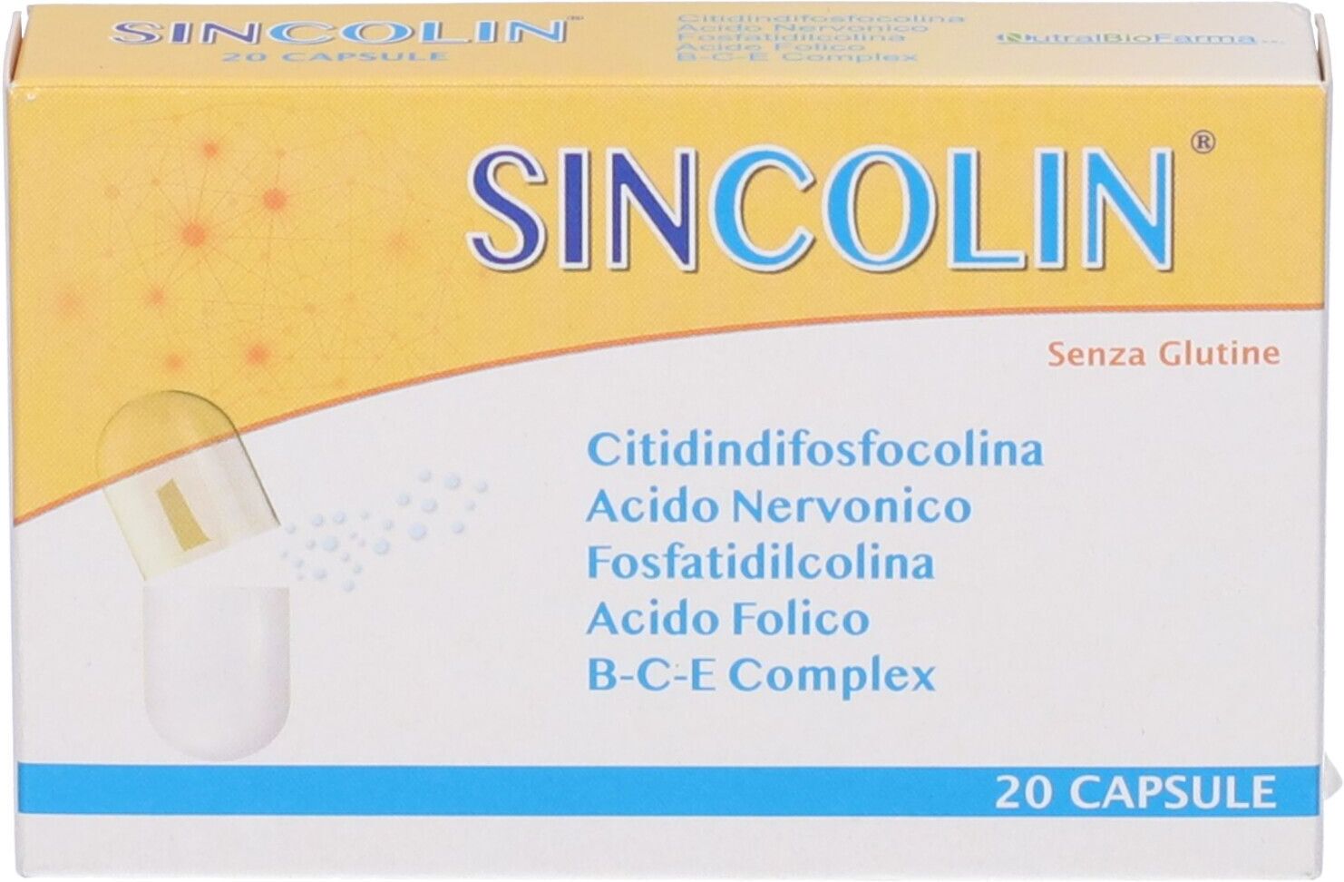 NUTRALBIOFARMA Srl Sincolin Integratore Alimentare, Nutralbiofarma, 20 Capsule, Memoria, Concentrazione, Antiossidante
