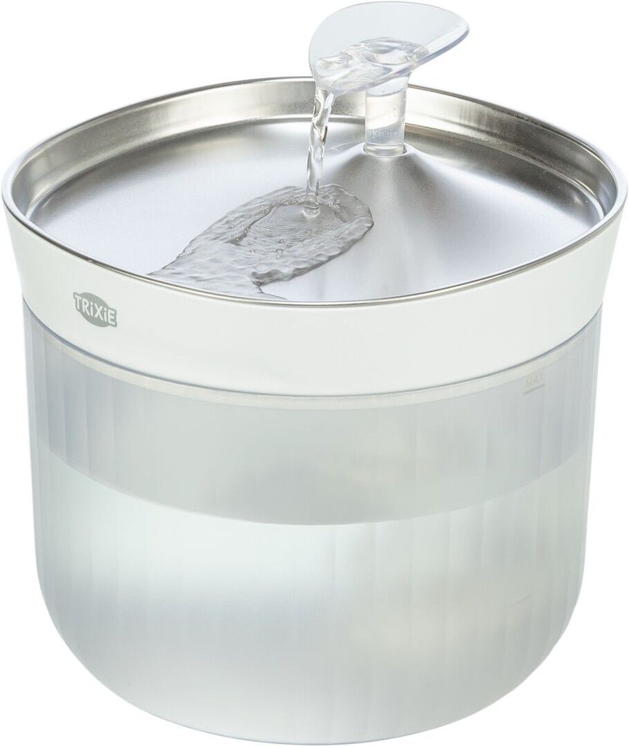 TRIXIE Aqua Clear runder Trinkbrunnen für Hunde mit Edelstahltrinkschale