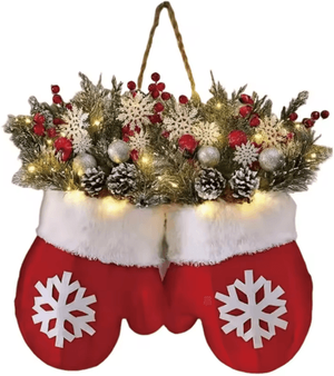 Inspire Essentials GloveBloom Christmas Floral Garland Creative Glove Shaped Wreath For Door And Window Decor with Light