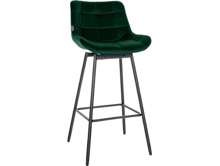 CLP Barhocker mit Lehne Weston, Barstuhl drehbar 180° Schwenkfunktion, Sitz gepolstert, Metallgestell stabil, Material: Samt, Farbe: dunkelgrün
