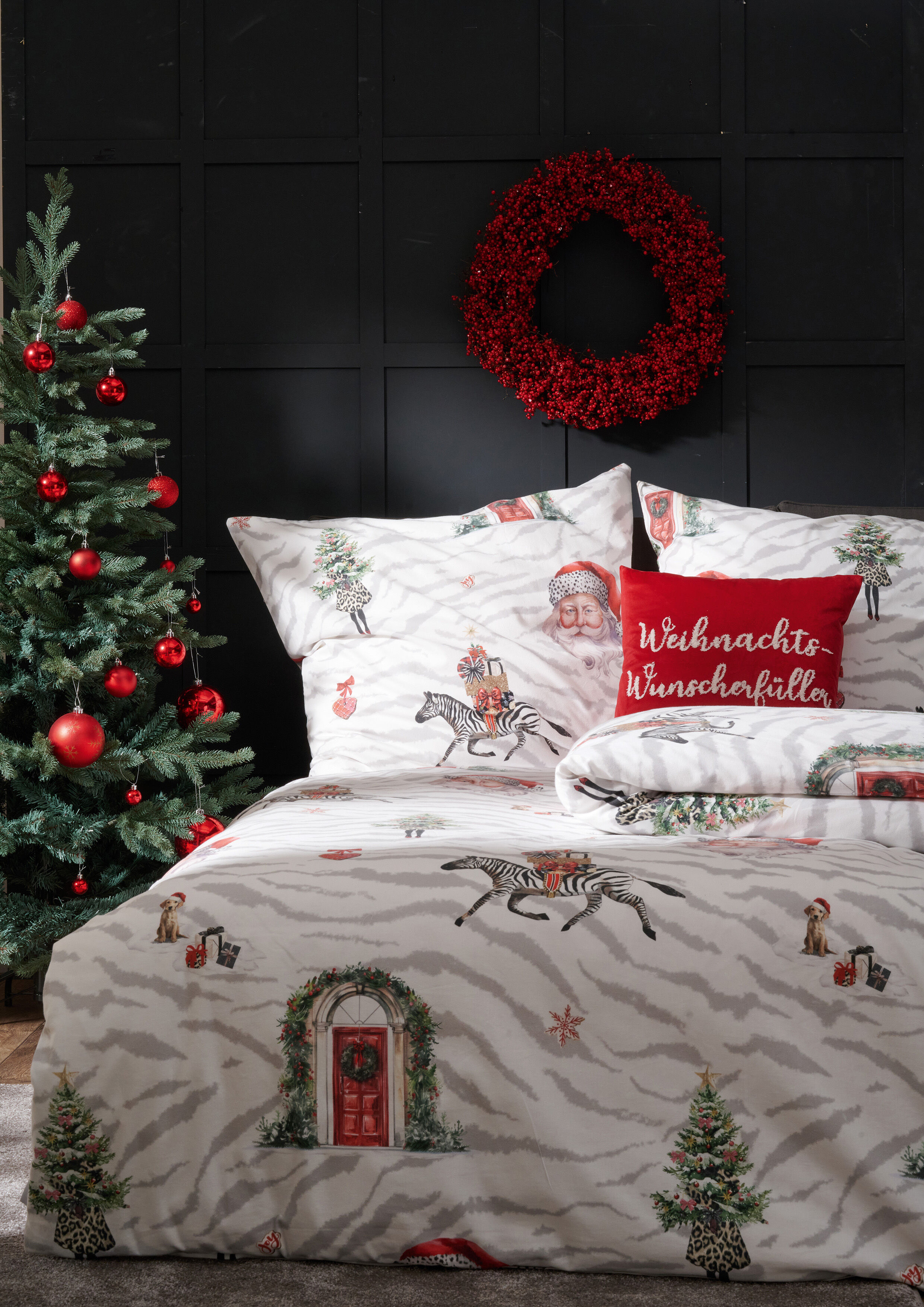 Bettwäsche APELT "Michel Flanell", weiss (weiß, rot,), B/L: 135cm x 200cm, 1 Stk., 1 Stk., Flanell, B/L: 80cm x 80cm, 2, Flanell, Bezug: 100% Baumwolle, Bettwäsche, Bettwäsche, Bettwäsche-Set mit Reissverschluss, Flanell, Digitaldruck weiß, rot, B/L: 135c