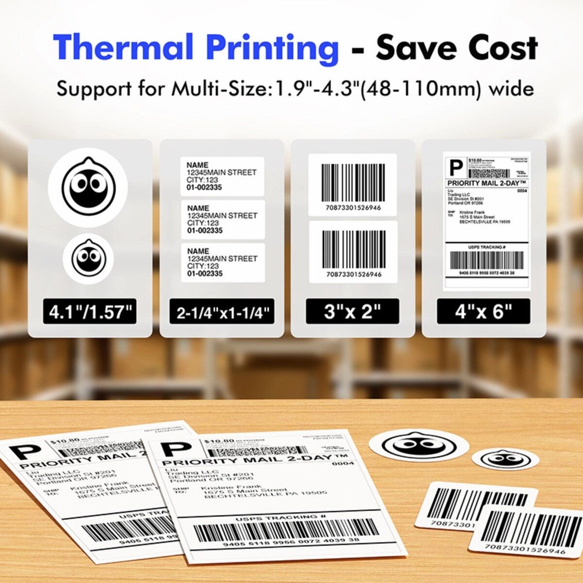 INF GD98 kompakter Bluetooth-Thermoetikettendrucker für Versandetiketten, Barcodes und selbstklebende Etiketten, kompatibel mit Weiß