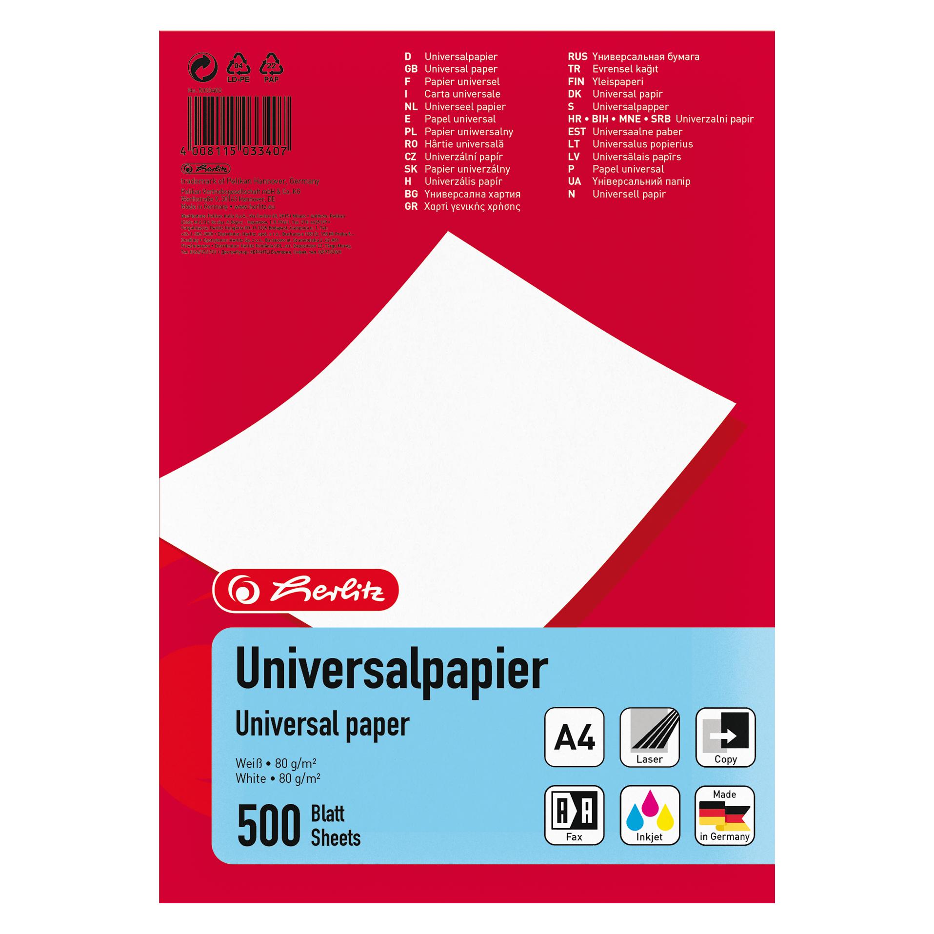 Herlitz Druckerpapier (A4, 500 Blätter, 80 g/m²) (5033402)