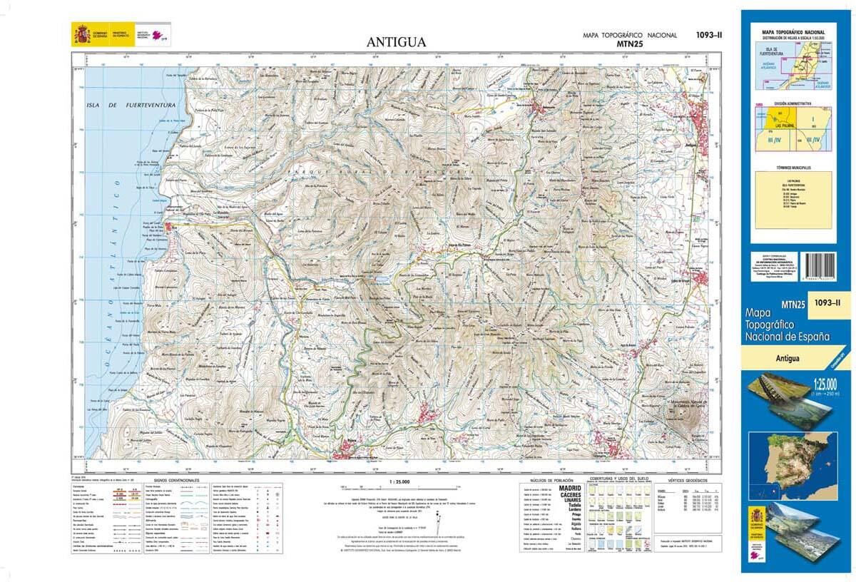 Carte topographique de l'Espagne n° 1093.2 - Antigua (Fuerteventura)   CNIG - 1/25 000