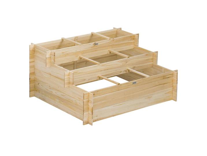 Outsunny Hochbeet, 3-stufige Blumenkasten, für Garten, Balkon, Tannenholz, Natur, Fichtefarben, Holz, 100x54x117 cm, Gartenzubehör, Hochbeete