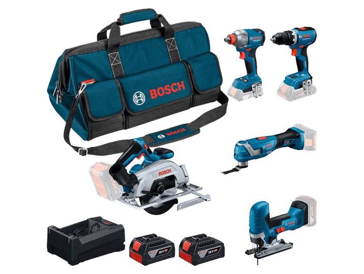 Kit 5 outils 18V - GSR 18V-65 + GDX 18V-285 + GKS 18V-57-2 + GOP 18V-34 + GST 18V-125 S + 2 x 5\,0 Ah + GAL 12V/18V-80 + Sac - BOSCH - 0615A500BV