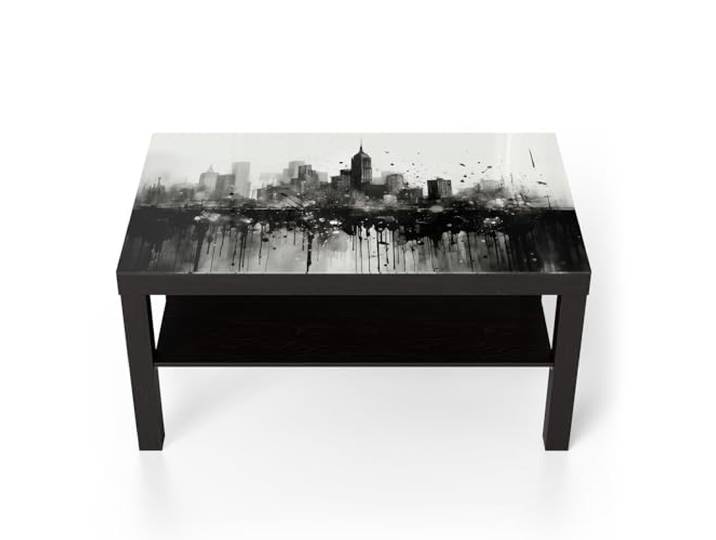 DEQORI Glastisch schwarz groß 90x50 cm Motiv Stadt im Verfall ausgefallener Beistelltisch aus Glas Hochglanz Couchtisch fürs Wohnzimmer moderner Couch Tisch mit Design