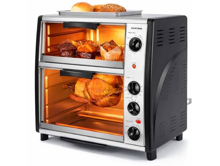 Syntrox Germany 42 l Kleiner Mini Backofen Lollox Miniofen Pizzaofen Pizzabackofen, 42 Liter, inklusive Zubehör, Edelstahl, mit Timer, Küchengerät